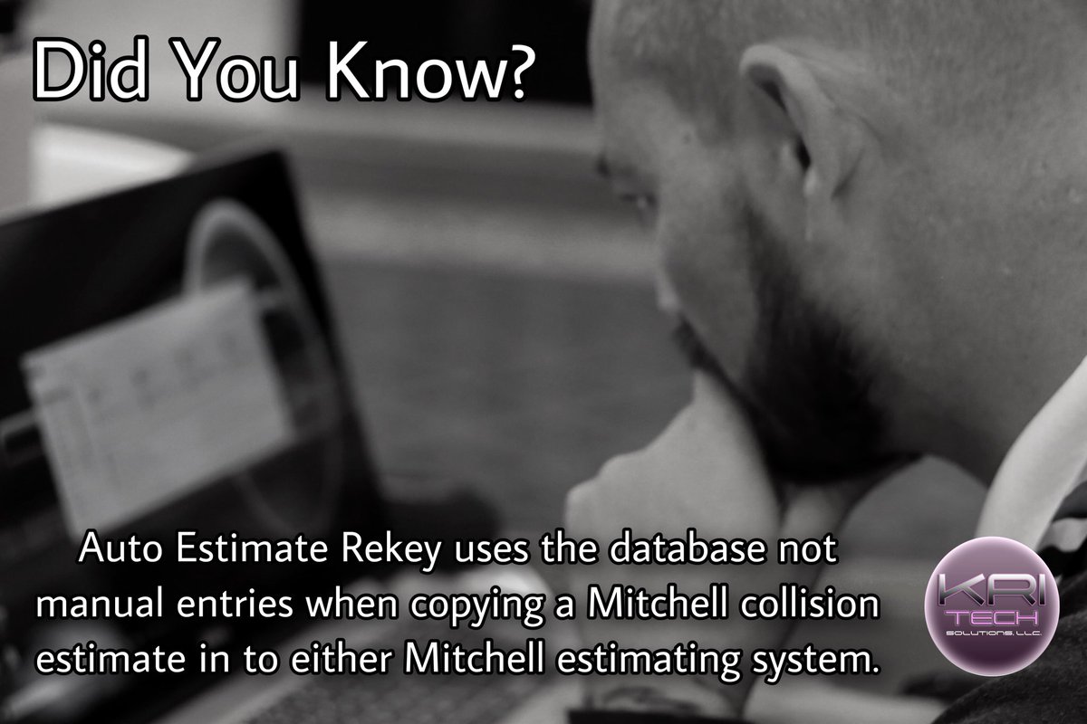 KriTechSoftware's tweet image. Did you know? Auto Estimate Rekey uses the database, not manual entries when copying/matching Mitchell collision estimates in to Mitchell Connect or Ultramate. (Mitchell to Mitchell only, not cross platform) call us with questions (949)922-0018 kritech.net