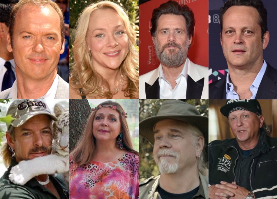 JennWidmayer's tweet photo. my choice in casting for the inevitable #TigerKing movie

Michael Keaton as Joe
Nicole Sullivan as Carole
Jim Carrey as Doc Antle
Vince Vaughn as Jeff Lowe
Shia LaBeouf as John Finlay
Ashton Kutcher as Travis
 Willem Defoe as Rick Kirkham
Steve Buscemi as Howard https://t.co/DhPMO7eWqe