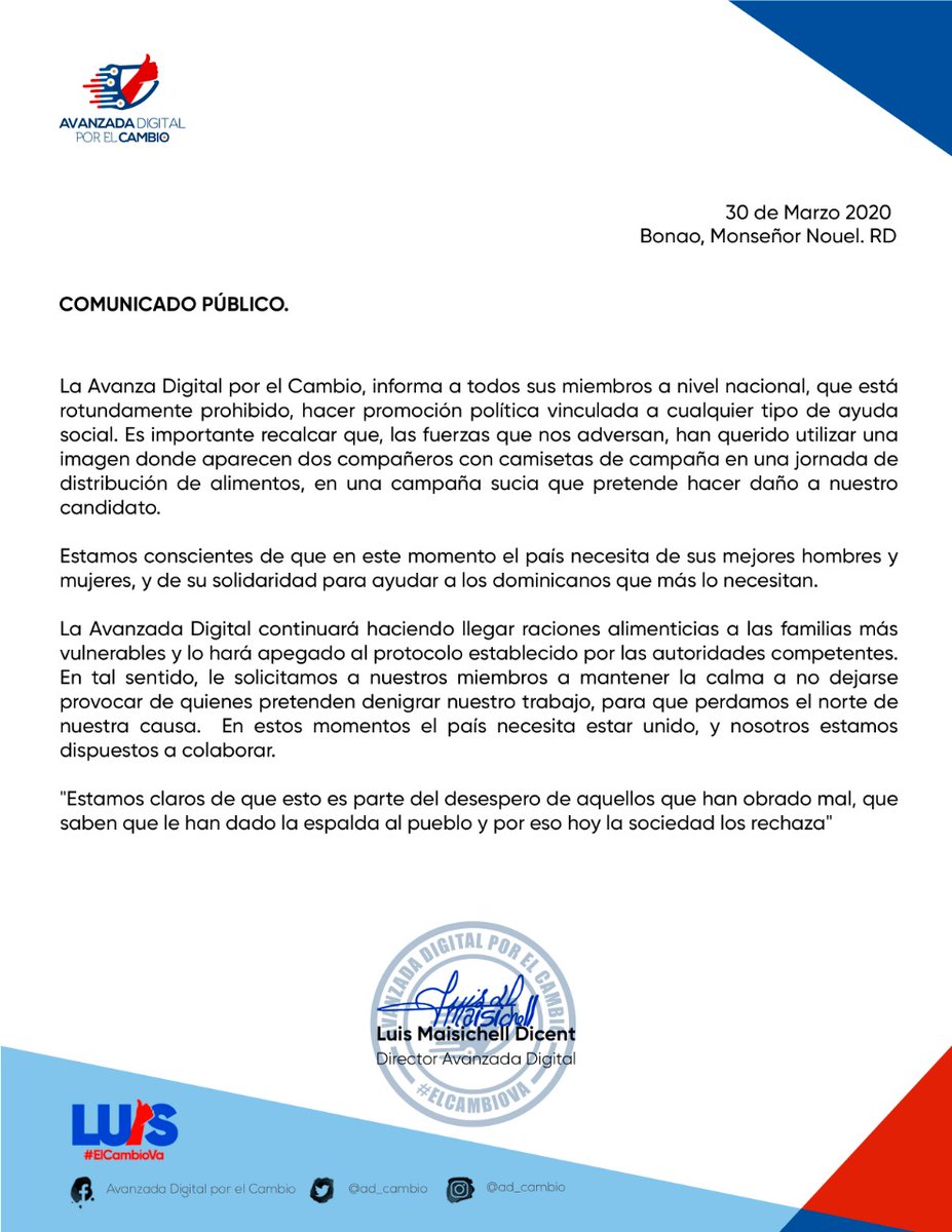 Maisichelldice2's tweet photo. Mi predilecto amigo, mire que que goza de mi admiración y cariño le habla Michel Dicent, Director de Avanzada Digital, eso es una burda manipulación política tal como la publicación de la O&amp;M. La imagen fue manipulada de contexto. https://t.co/aIfEfNPpzD
