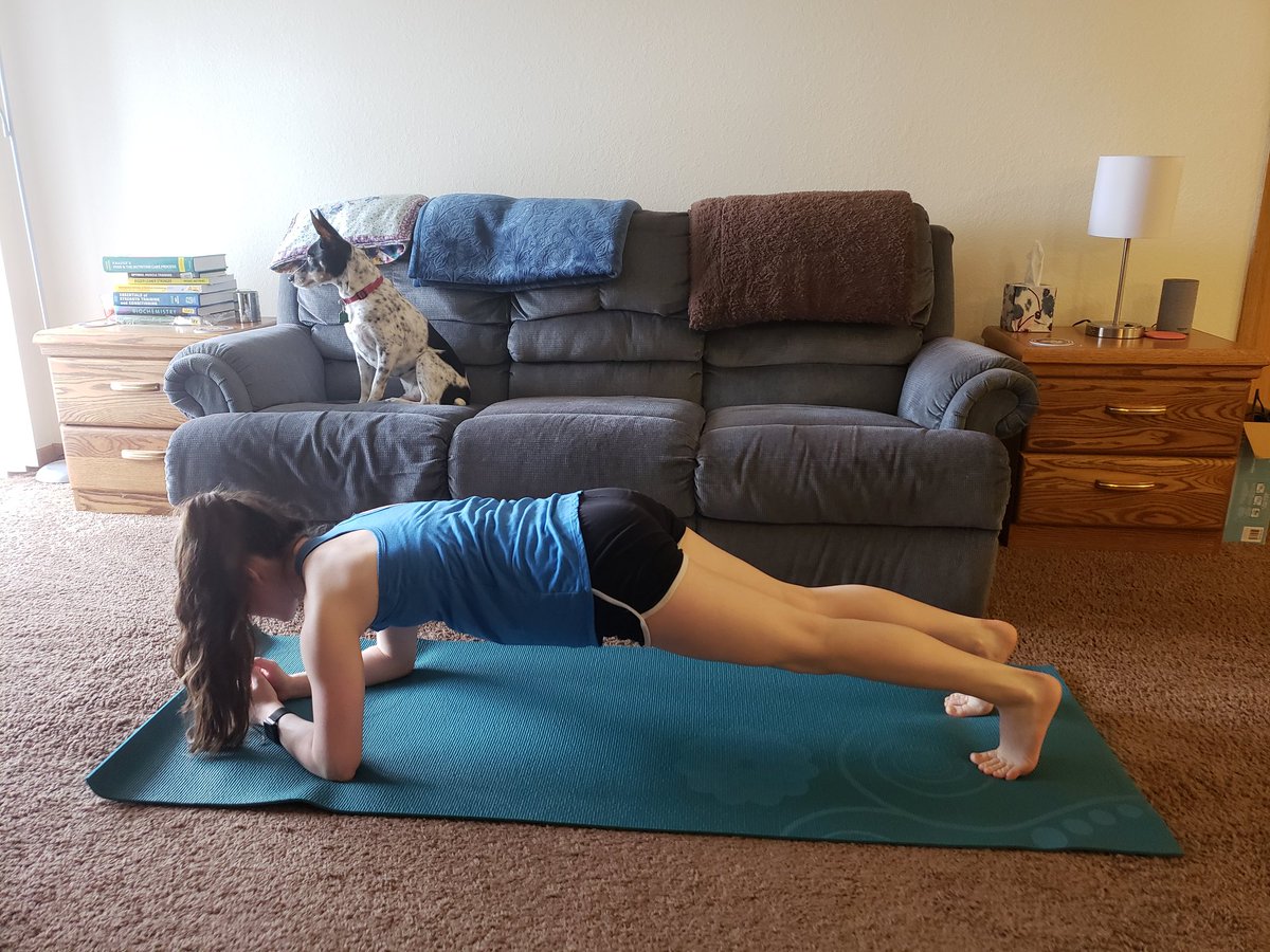 ikarabouthealth's tweet photo. #WIUSTAYATHOMECHALLENGE 
For a more challenging plank exercise drop the knees to the floor and back up to full plank position and repeat for burning abs! An exercise I learned watching a fitness video on the FitOn app! https://t.co/0Sur6fcff1