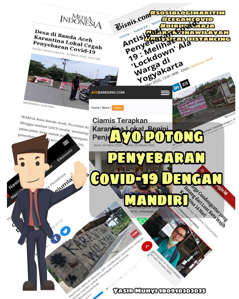 yasiralmuhyi's tweet photo. Mari cegah penyebaran pandemi Covid-19 dengan mandiri. Jaga dirimu dan keluargamu !!!
#dirumahsaja 
#AksiBerantasCovid19 
#KarantinaWilayah 
#sosiologipedulibangsa 
#sosiologimaritim 
#isolasimandiri
#SiapLawanCovid19 
#PhysicalDistancing https://t.co/6irr5vRx1v