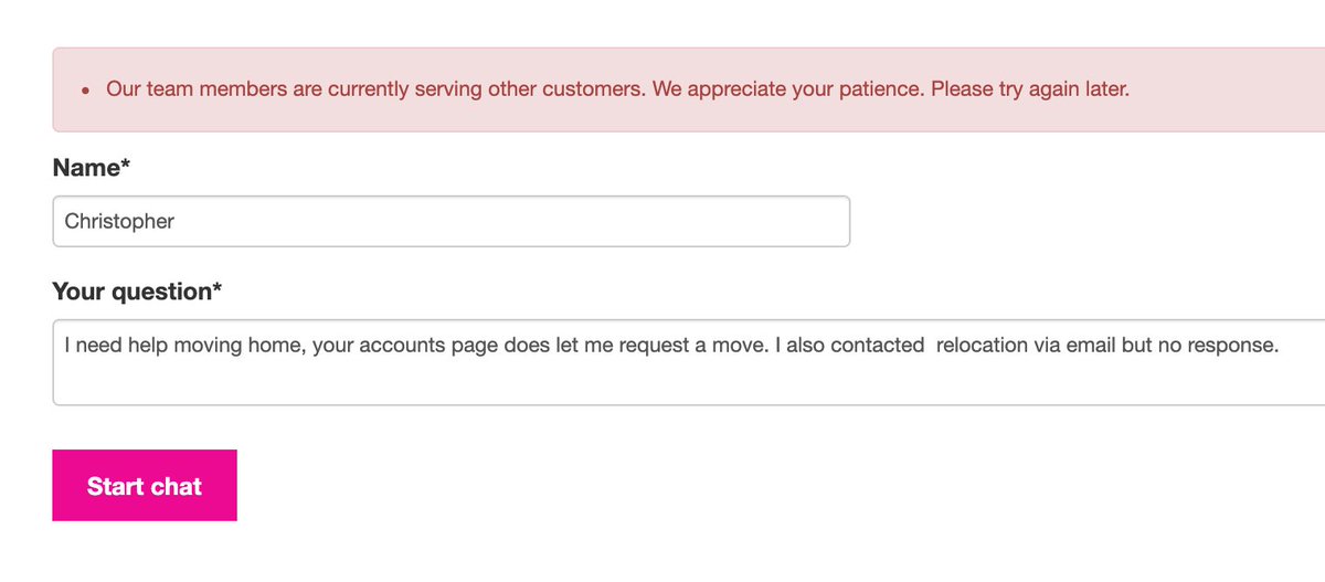 tur_nr's tweet photo. @TPG_Telecom I need help moving home, your accounts page won't let me. I reached out to your support the told me to send an email to relocation. I did, still no word. Now I'm back clicking the Chat button for 30mins and still not in the queue. Any chance of a response via Twitter https://t.co/d5vnQTL88k