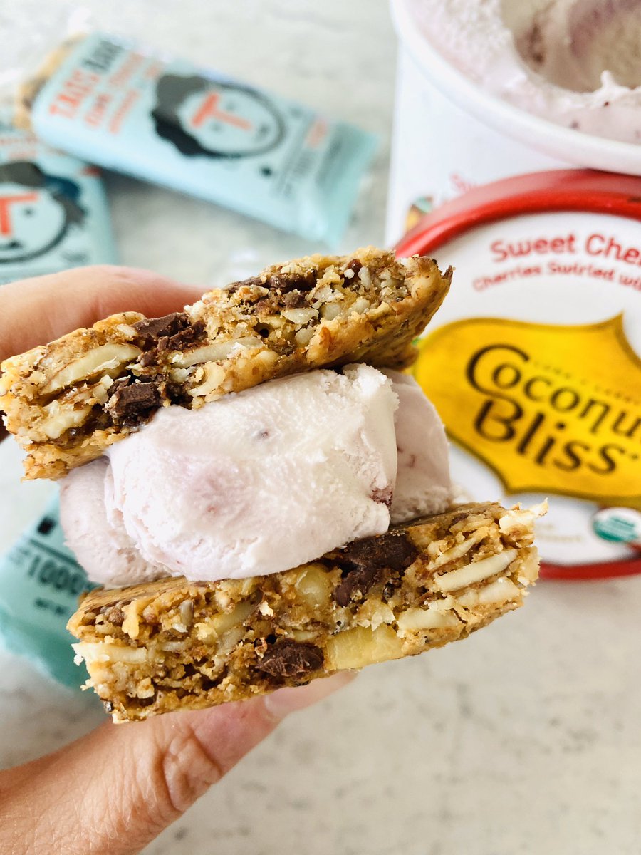 💥Quarantine brings our snack game to a new level! Show us your moves! .
.
We sandwiched our new Dark Chocolate Almond + Sea Salt w/ <a href="/coconutbliss/">em</a> Sweet Cherry Amaretto and it was the 🔥! #plantbased #glutenfree