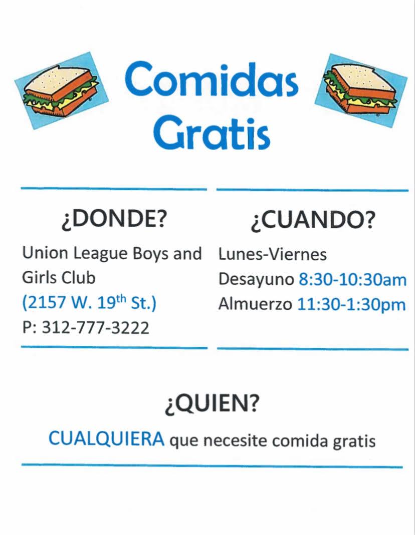 ClubOne2157's tweet photo. ULBGC has meals Monday through Friday for anyone in need of food and snacks. Club One is located in Pilsen at 2157 W. 19th Street and Barreto Club is located in Humboldt Part at 1214 N. Washtenaw Ave. Feel free to share! https://t.co/6wTyabYbmB