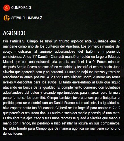 Retrocedemos a la temporada pasada.
Tras recibir el empate a los 88’, <a href="/olimpo_senior/">OLIMPO SENIOR</a> sacó a relucir todo su temple y en el último suspiro selló una victoria tan memorable como festejada, que lo dejó a pasos de la obtención del Apertura 2019.

#LeyendasHistóricas📝
#modoMVD💪🏽