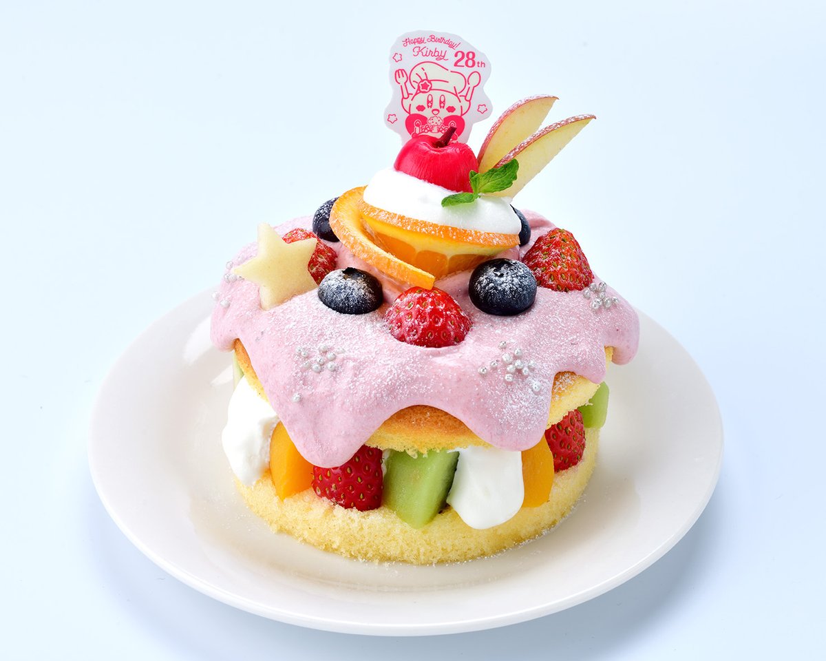 Kirby Cafe カービィカフェ 3 31 東京 博多 ハッピーバースデー カービィ 4月1日から期間限定で登場するデザートです フルーツをたっぷり使用した 見た目もピンクで可愛いケーキです 上には カービィのハッピーバースデー 記念柄のピックが