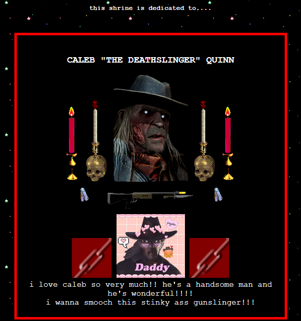deathslingxr's tweet photo. so i learned html and css today and made a super neat website. i even made a shrine to #thedeathslinger because I'm just that pathetic klsdhg please look at my webpage its cool https://t.co/BuHPfoxwsM #deadbydaylight #chainsofhate https://t.co/zq3c0aLpwO