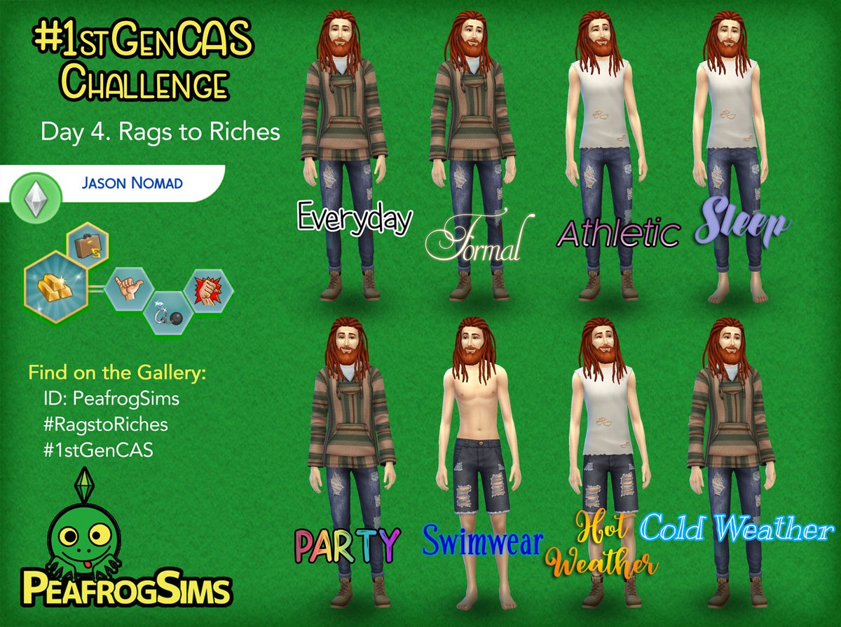peafrogsims's tweet photo. Day 4 of my #1stGenChallenge! A #RagstoRiches Sim who has had a heck of a life til now, but is ready for you to make him make his fortune! (Note the white top he wears under his hoodie. I am thorough!) #ShowUsYourSims #RagstoRichesChallenge #HomelessChallenge #TheSims4 #TheSims https://t.co/K9ZOFkmwEk