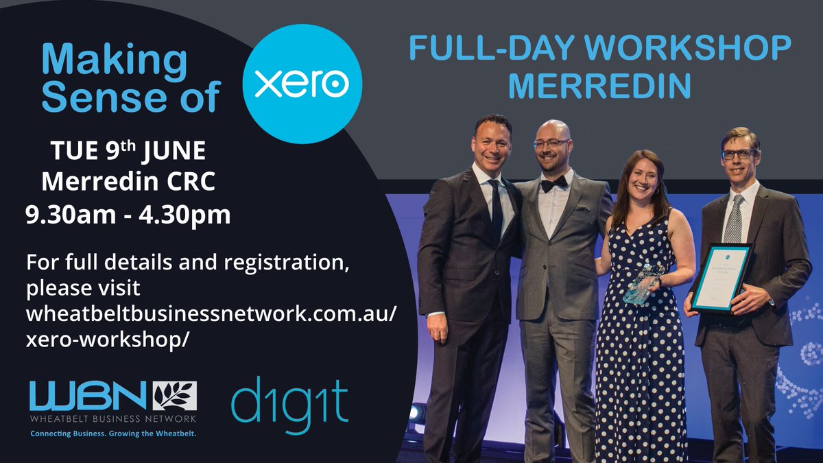 Wheatbelt Business Network (@wheatbeltbn) on Twitter photo Need help with your business accounting?
Learn the tips and tricks used by one of WA's leading Xero partners, Digit. Explore how you can get real-time understanding of your critical numbers and improve your efficiency.
Hosted at <a href="/MerredinCRC/">MerredinCRC</a>
More info: wheatbeltbusinessnetwork.com.au/wbn_event/maki… Need help with your business accounting?
Learn the tips and tricks used by one of WA's leading Xero partners, Digit. Explore how you can get real-time understanding of your critical numbers and improve your efficiency.
Hosted at <a href="/MerredinCRC/">MerredinCRC</a>
More info: wheatbeltbusinessnetwork.com.au/wbn_event/maki…