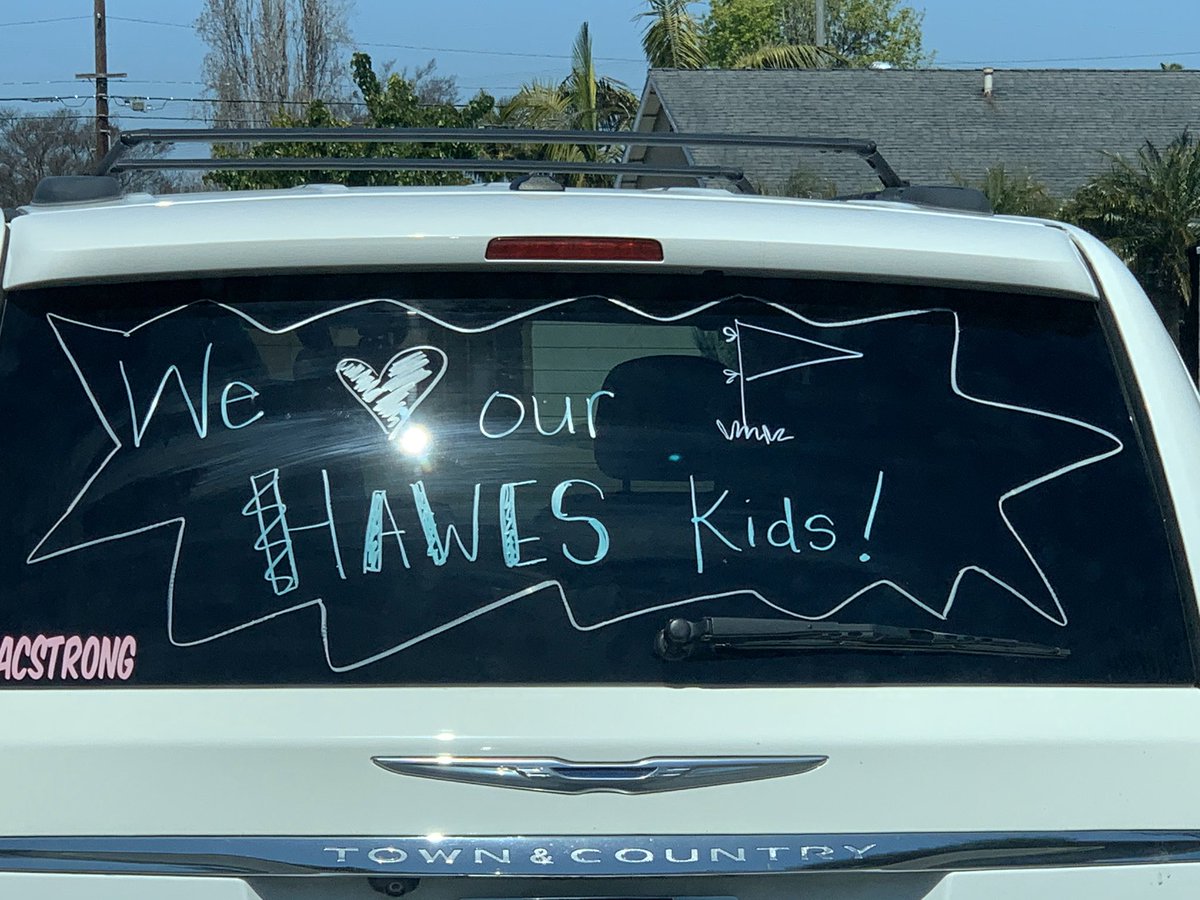 Haweselementary's tweet photo. We had a huge parade through our neighborhood to connect with our students and families!   We miss you!   Thank you for all the signs, cheers and school song!   U filled our buckets!    #behawesome #hawesnation #foreverhawk https://t.co/b0EtLXt4ZK