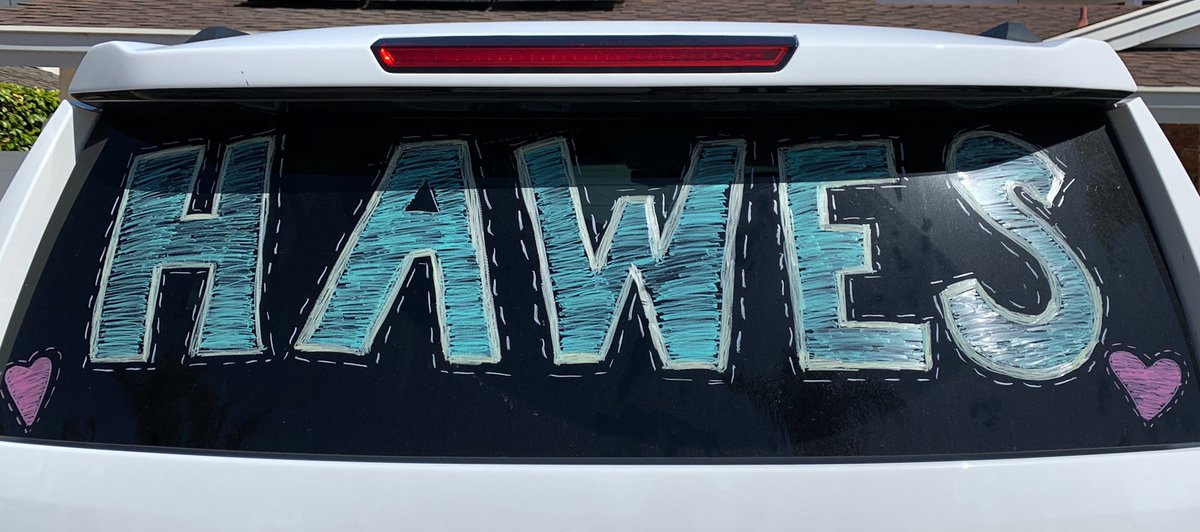 Haweselementary's tweet photo. We had a huge parade through our neighborhood to connect with our students and families!   We miss you!   Thank you for all the signs, cheers and school song!   U filled our buckets!    #behawesome #hawesnation #foreverhawk https://t.co/b0EtLXt4ZK