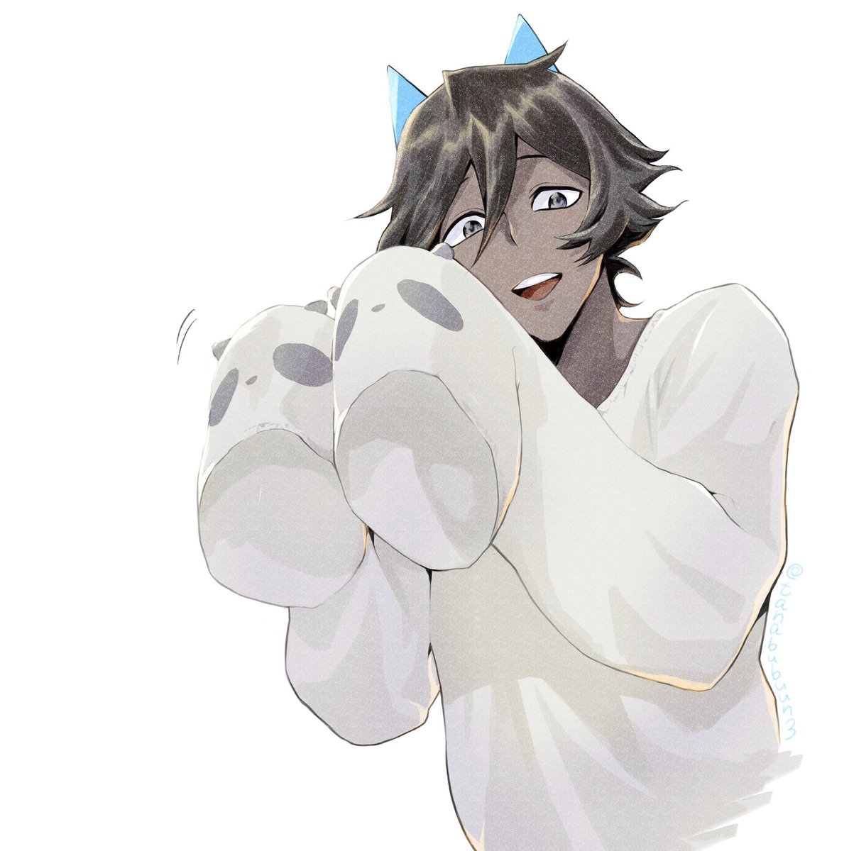 塗り練習兼ねて後輩の着てた服をジュナオさんに着せたらめちゃくちゃあざと 褐色 たなぶんのイラスト