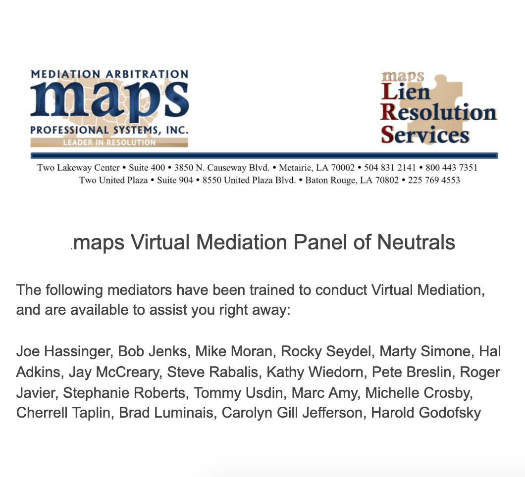 mapsMediation's tweet photo. To get started, call us at 800-443-7351, email us at resolutions@maps-adr.com or visit our website at https://t.co/55GAnHl7EO

#mapsmediation #mediation #arbitration #resolution #leadersinresolution #lienresolution https://t.co/EGCiY0crCq