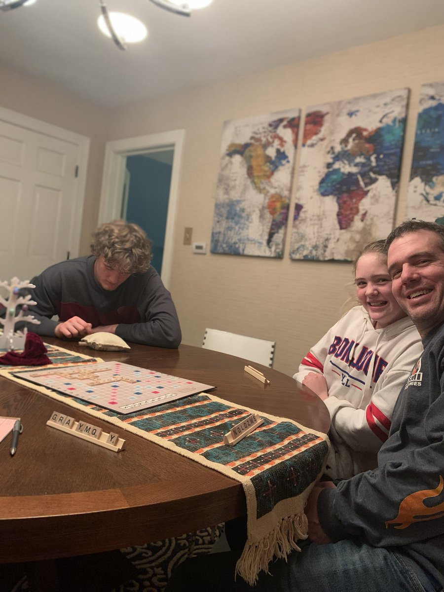 Serious game of #scrabble at the Hansen house!  Board games are where it’s at! #TogetherAlone