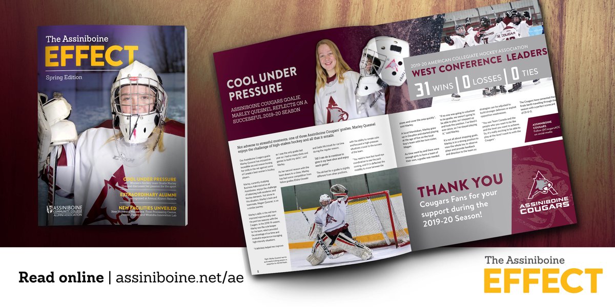 cougars_athl's tweet photo. Check out the college's new magazine, The Assiniboine Effect! Our very own, Marley Quesnel can be found front and centre!🐾 

We hope you will enjoy some of the alumni and student stories we’re proud to tell amid these uncertain times.
📰 https://t.co/B360D07b3I https://t.co/5F2VMfGzkB