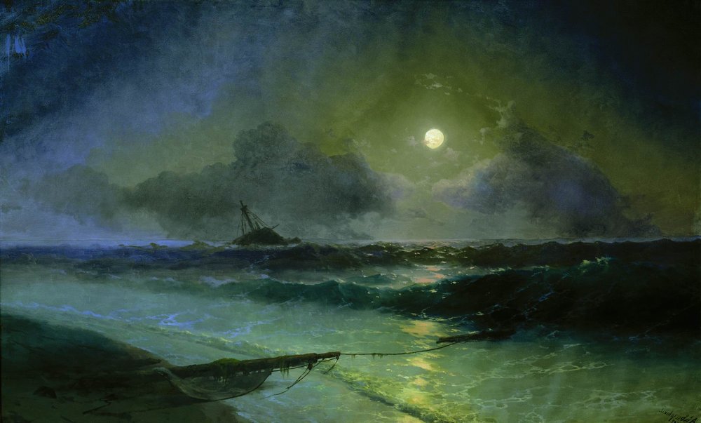 Ok, I'm done being irritated and sarcastic tonight. Here's another Aivazovsky... "Moonrise in Fedosia"