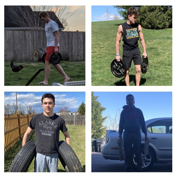CoachDaveBishop's tweet photo. On week 3 of our home workouts and the players improvising with today’s plan. Use whatever is available. #findawaytogetitdone #vikingstrong #noexcuses https://t.co/4Fs6SWtJhr