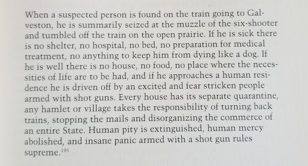 Few things sparked more terror in 19th century Houstonians than yellow fever. This passage, from the Houston Daily Telegram in 1878 and appearing in David G. McComb's "Houston: A History," shows how quarantines were sometimes carried out back then.