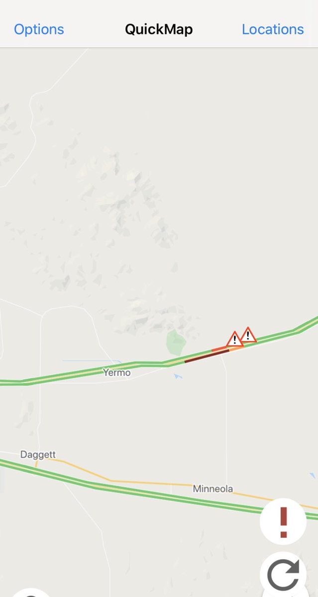 Caltrans8's tweet photo. SBCO: NB I-15 near Yermo, all lanes are blocked due to a fallen power line. Expect delays. #Caltrans8 https://t.co/7UeNV6pnBu