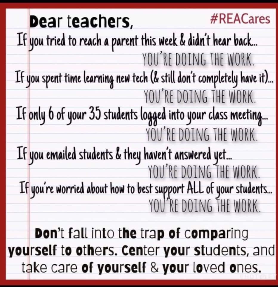 tmwalsh65's tweet photo. Keep #doingthework teachers. It all matters, no matter how big or small the response. Your efforts are not going unnoticed! https://t.co/9eUQGiXmQi
