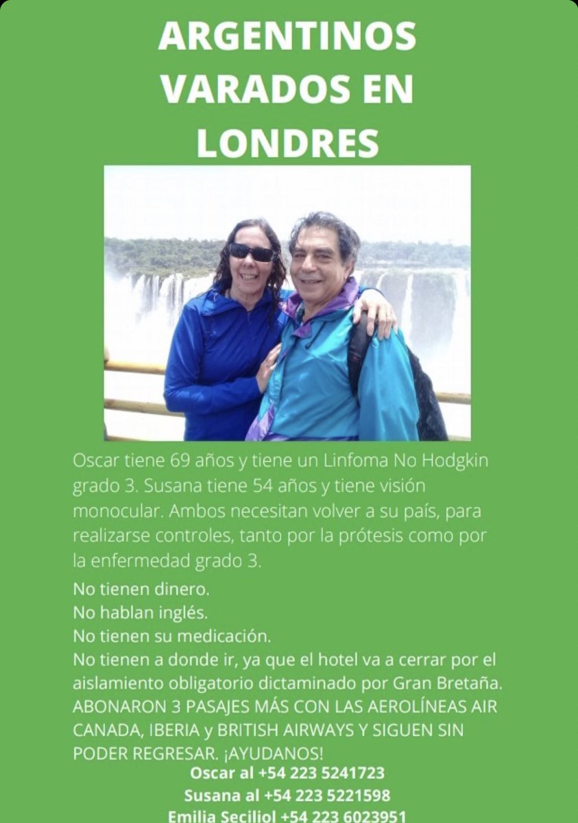 Floxie10's tweet photo. Me llego este mensaje a Instagram de esta pareja #VaradosenLondres.Ya no tienen dinero y compraron 3 pasajes que se los fueron https://t.co/fLWYhla3PX urgencia es que deben seguir tratamiento médico. Por favor @CancilleriaARG intercedan para ayudarlos, ya no tienen recursos 😞 https://t.co/5afICvR2xG