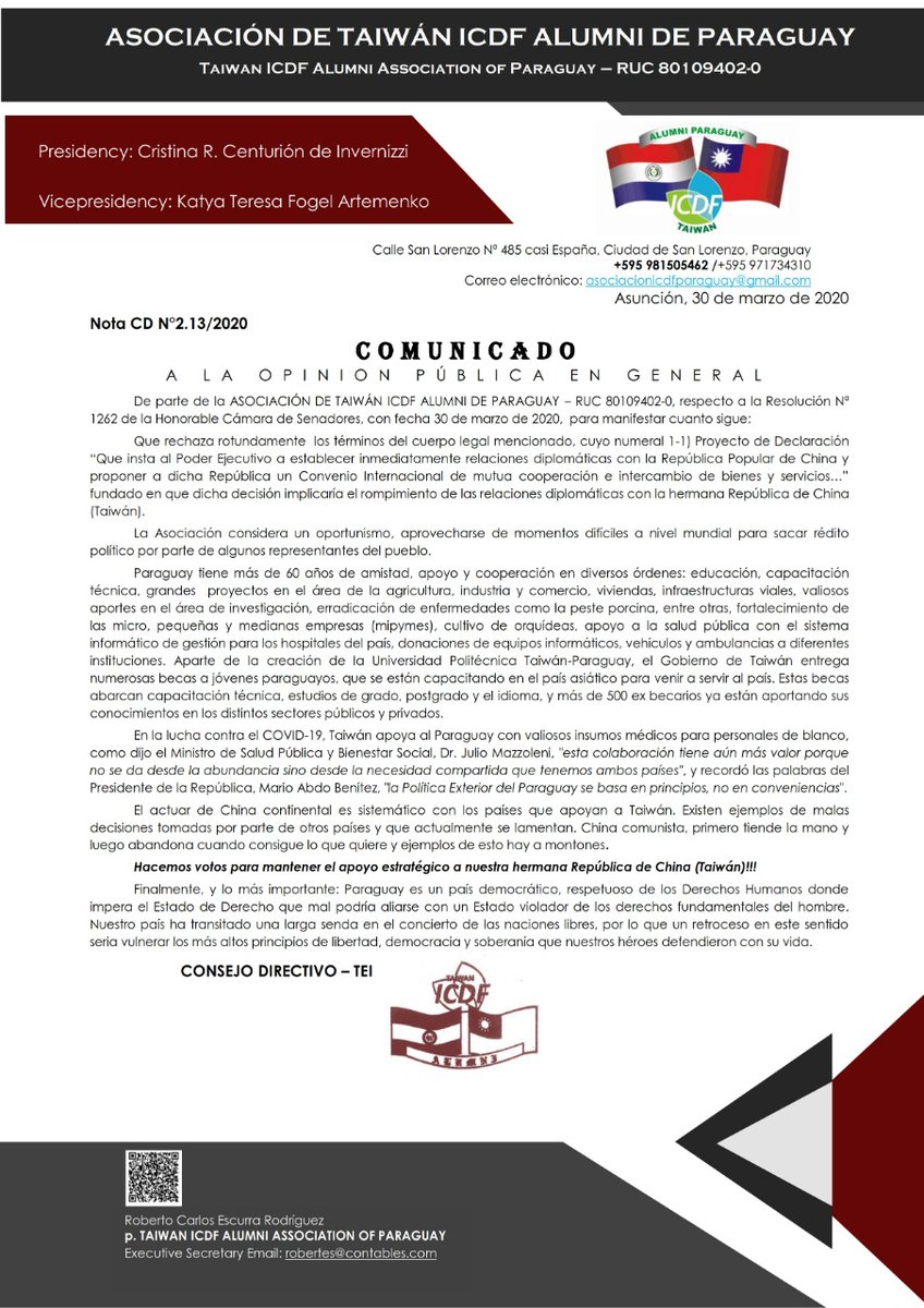 DoctorMime's tweet photo. Comunicado de la Asociacion de Alumnos y Becarios ICDF @TW_Paraguay @TWambPY https://t.co/79xkpw2AJT