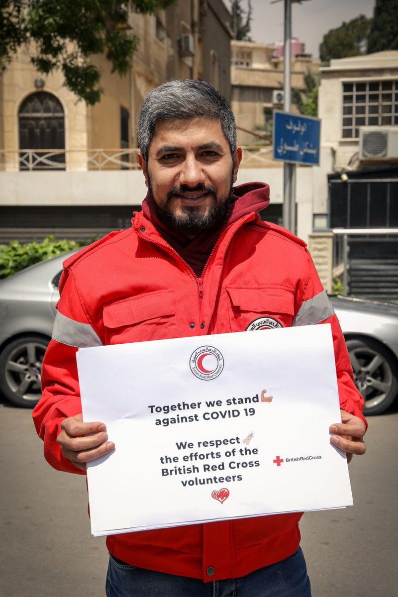 SYRedCrescent's tweet photo. We @SYRedCrescent proudly 👏🏻stand together in solidarity 💪🏻with the @BritishRedCross ,all Red Cross and Red Crescent Societies and #volunteers❤️ around the 🌍during these difficult times🙏🏻
#Syria
#StaySafe 
#WeAreInThisTogether #COVID19 https://t.co/7kRynYv70d