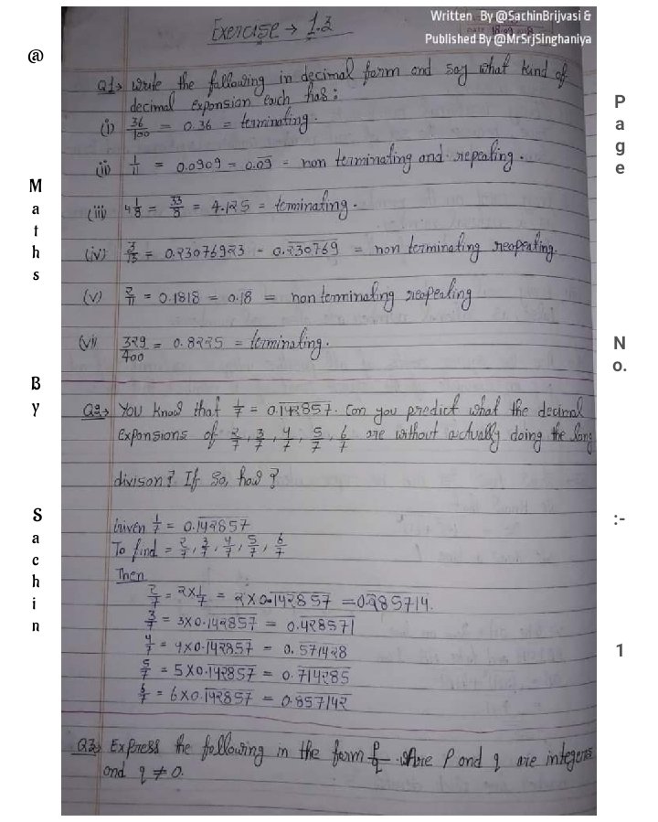 MathsBySachin's tweet photo. #Class 9th #NCERT #MathsBySachin
#MATHEMATICS #Chapter 1st - #Numbersystem
❝ NCERT Exercise #Solutions of 1.3 excluding last question ❞ 
Written By @SachinBrijvasi &amp; #Editing 
or #Published by @MrSrjSinghaniya.
#maths #education  #mathematician #mathsskills #mathsnotes https://t.co/hr67CYpVjB