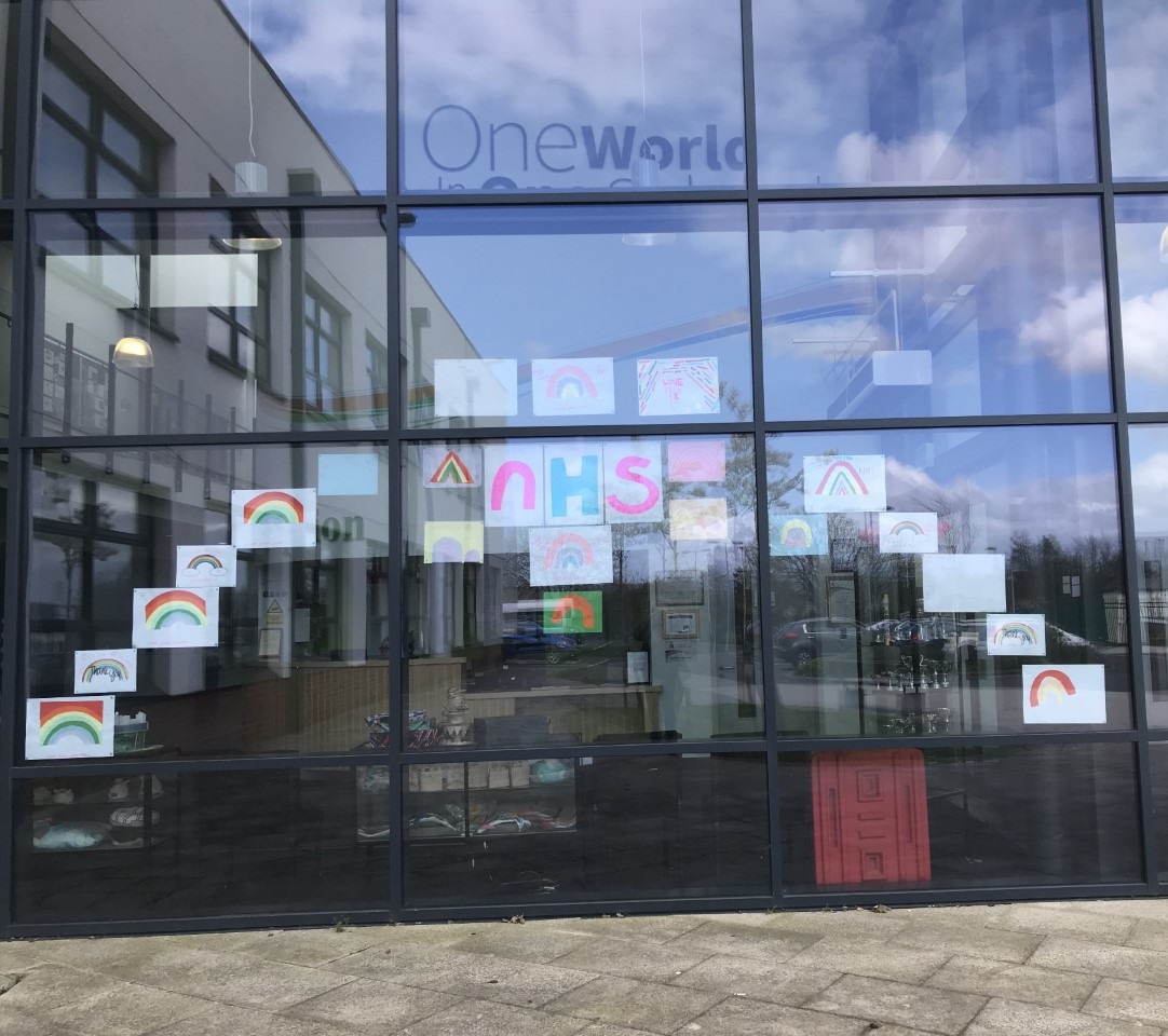 GeorgeSalterAc's tweet photo. Students created a display in reception yesterday to show their appreciation and support for the NHS. 🌈 #supporttheNHS #staysafe @OrmistonAcads https://t.co/Qo1GHkntiW