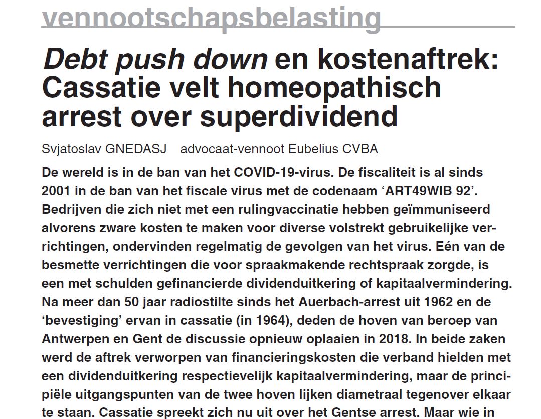 FiscAct's tweet photo. Lenen voor dividend: geen kostenaftrek, zei Gent. Opvallend nieuws: Cassatie verbreekt het arrest niet. Maar het arrest is niet wat het lijkt… Lees de analyse van Svjatoslav Gnedasj in FA nr. 14. https://t.co/5pOxA8xbW9