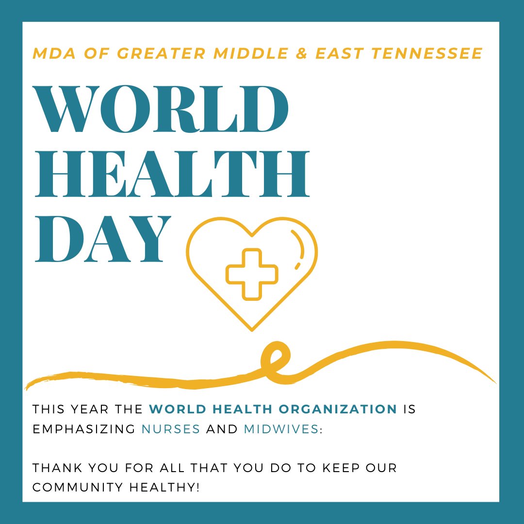 Today is #WorldHealthDay! Today we celebrate all of our healthcare workers across the globe. This year's focus from the World Health Organization is to support nurses and midwives. Thank you for all that you do to keep our community healthy! #MDA #Health #WHO