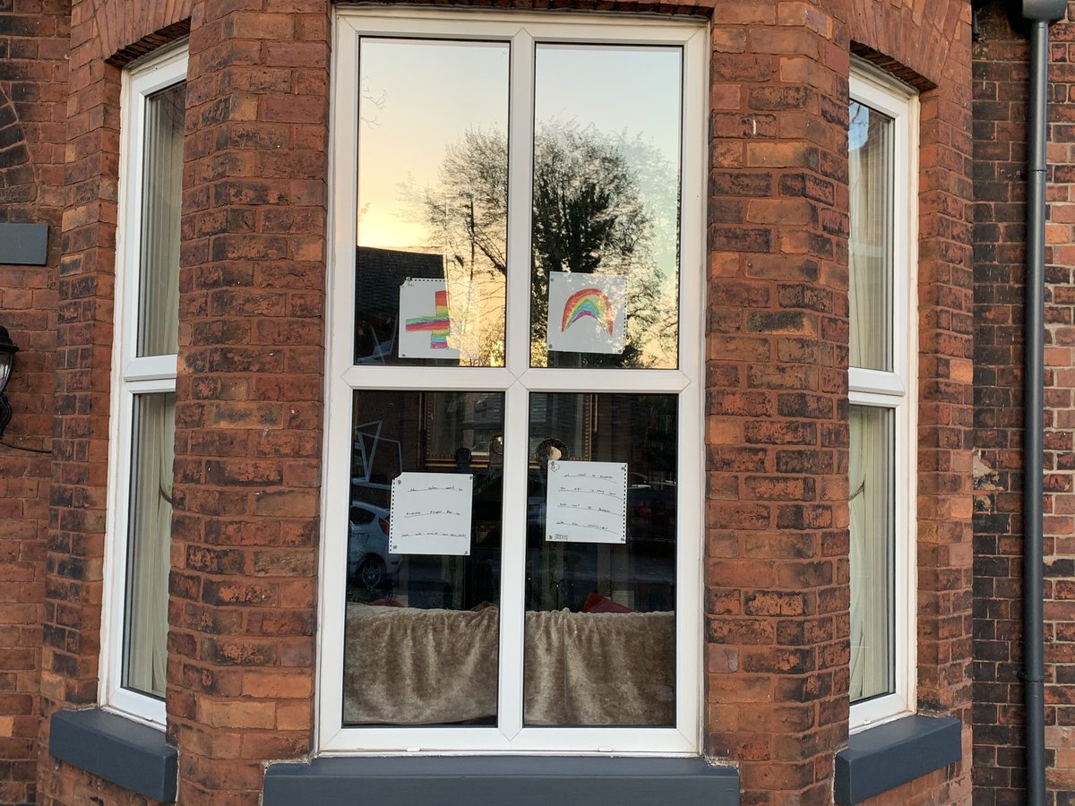 yourmancman1's tweet photo. Even my OCD didn’t stop blue tack hitting the window for this one. #StaySafe #StayHomeSaveLives #NHS #NHSheroes #covid19UK #COVID19 https://t.co/jPBwU3en0a