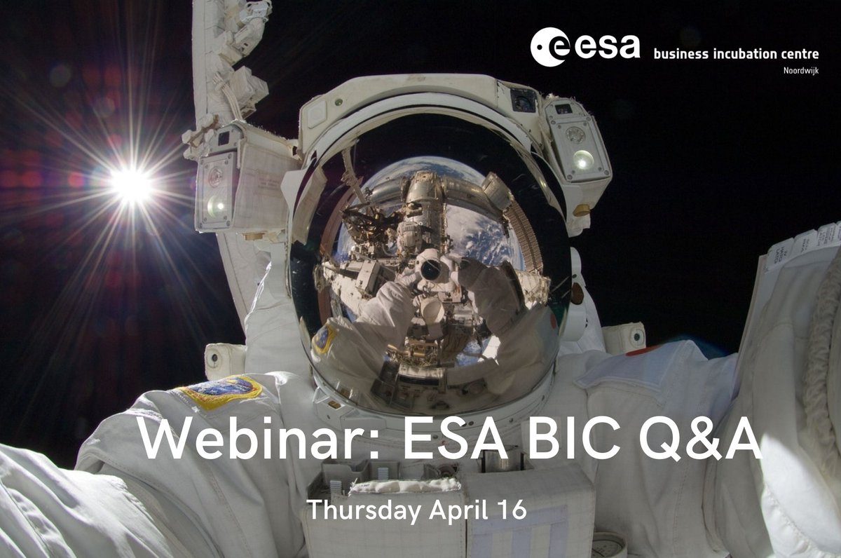 ESABICNoordwijk's tweet photo. ❓ Interested in the ESA BIC program? We're hosting a #webinar to answer all your questions. 

Join us on April 16! 

#esabic #spacebusiness #downtoearth #spacetechnology

https://t.co/IlKswKxujJ https://t.co/s1W7qhgJBX