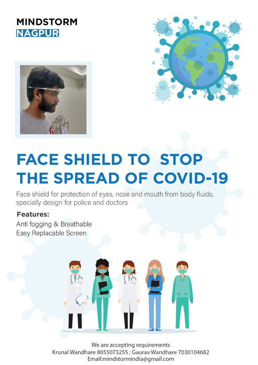 ChirayuBarde's tweet photo. We as a team Mindstorm likely to announce that we had develop face shield for doctors &amp; police. Sir @Tukaram_IndIAS  @NagpurPolice   please take a look &amp; a small request to give us opportunity to test it on police/doctor. #Nagpur #coronavirus https://t.co/1k2KTSUUqW