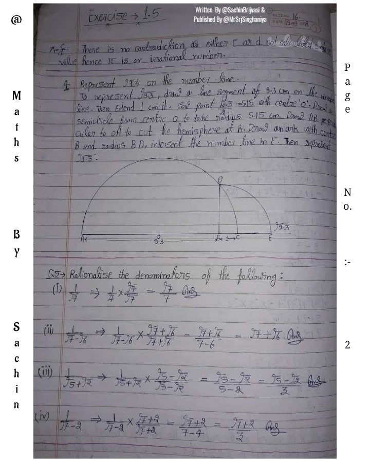 MathsBySachin's tweet photo. #Class 9th #NCERT #MathsBySachin
#MATHEMATICS #Chapter 1st - #Numbersystem
❝ NCERT Exercises #Solutions of 1.5 &amp; 1.6 ❞ 
Written By @SachinBrijvasi &amp; Editing or Published by @MrSrjSinghaniya.
#maths #education #selfstudy  #mathematician #mathsskills #mathsnotes #mathsproblems https://t.co/7KGXYjE80K
