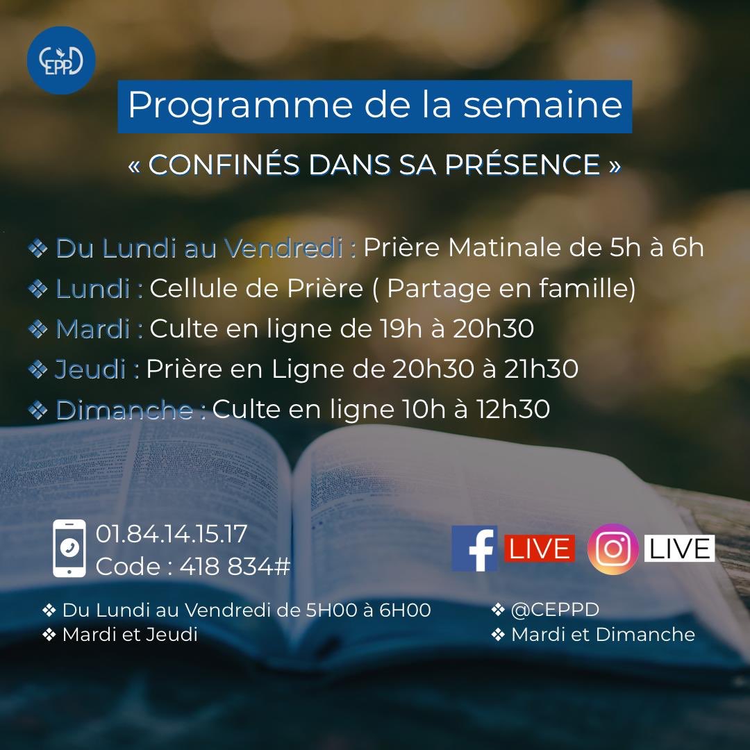 ceppd's tweet photo. Notre programme de la semaine:
#ConfinésMaisConfiants
#CEPPD https://t.co/1kGU0IbnYz