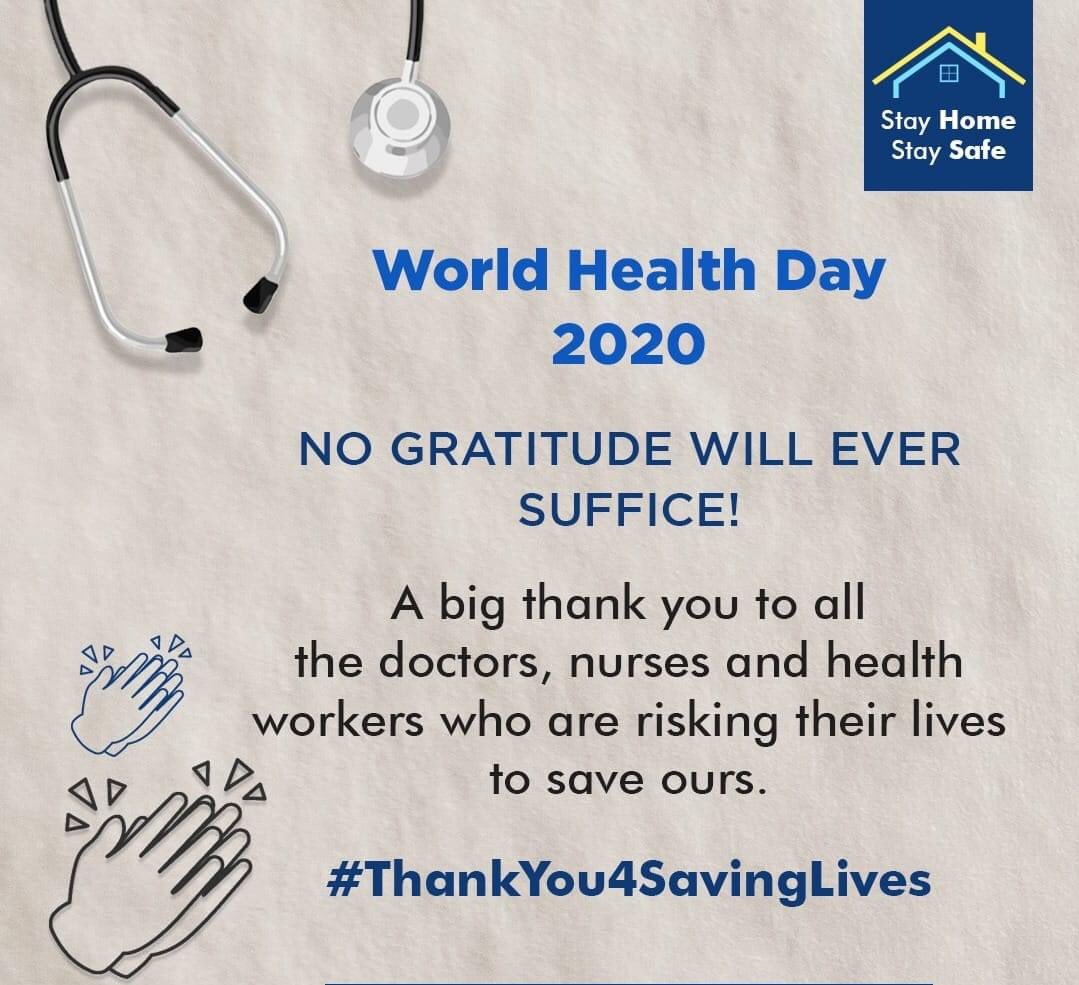 _iamclinton_'s tweet photo. #WorldHealthDay2020, Today I would like to thank all doctors, nurses & health officials/staff who are working 24x7 risking their lives to save ours. You are the real heroes. #LetsFightCorona together. Let’s #prayfordoctors #prayforworld #StayHomeStaySafe #WorldHeathDay https://t.co/wmg9O0UbMX