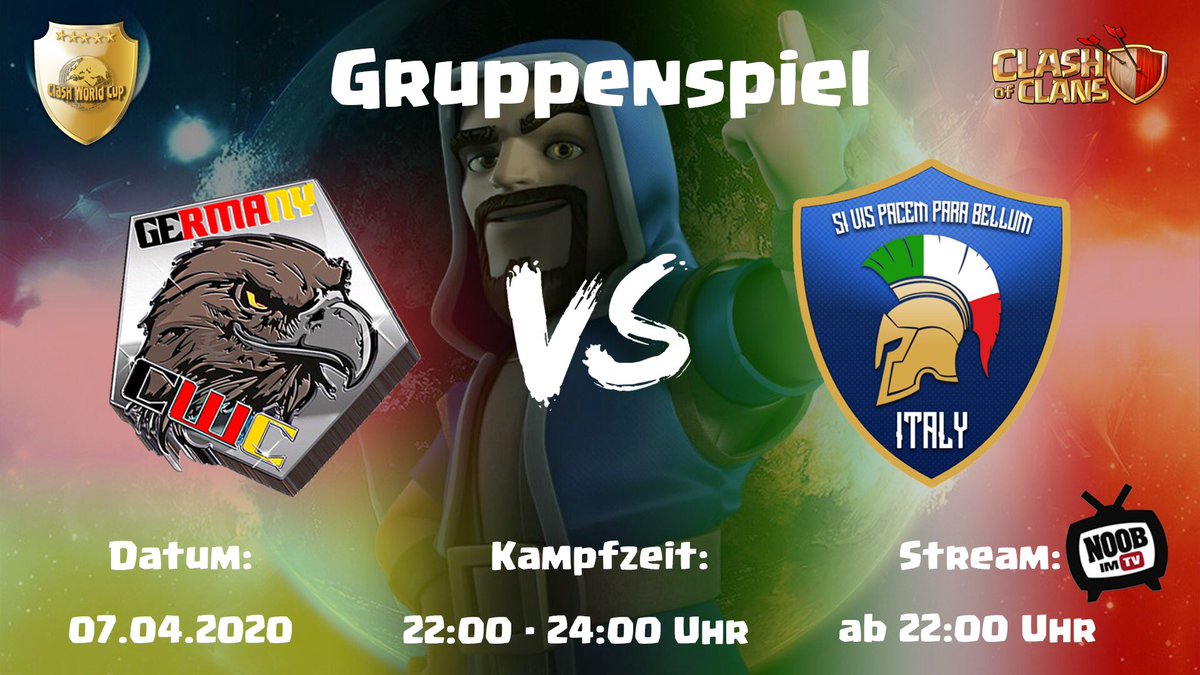 CWC Germany (@cwcgermany) on Twitter photo Es geht weiter - Gruppenphase Woche 3
Deutschland 🇩🇪 vs Italien 🇮🇹
Italien ist vor uns auf Platz 3. Es geht also um 3 wichtige Punkte. Spannung garantiert *an den Fingernägeln knabber*
Noobs wird Live für euch das Geschehen ab 22 Uhr verfolgen. <a href="/ClashOfClansDE1/">Clash of Clans DE</a> <a href="/Noobs_iMTV/">Noobs_iMTV</a> Es geht weiter - Gruppenphase Woche 3
Deutschland 🇩🇪 vs Italien 🇮🇹
Italien ist vor uns auf Platz 3. Es geht also um 3 wichtige Punkte. Spannung garantiert *an den Fingernägeln knabber*
Noobs wird Live für euch das Geschehen ab 22 Uhr verfolgen. <a href="/ClashOfClansDE1/">Clash of Clans DE</a> <a href="/Noobs_iMTV/">Noobs_iMTV</a>