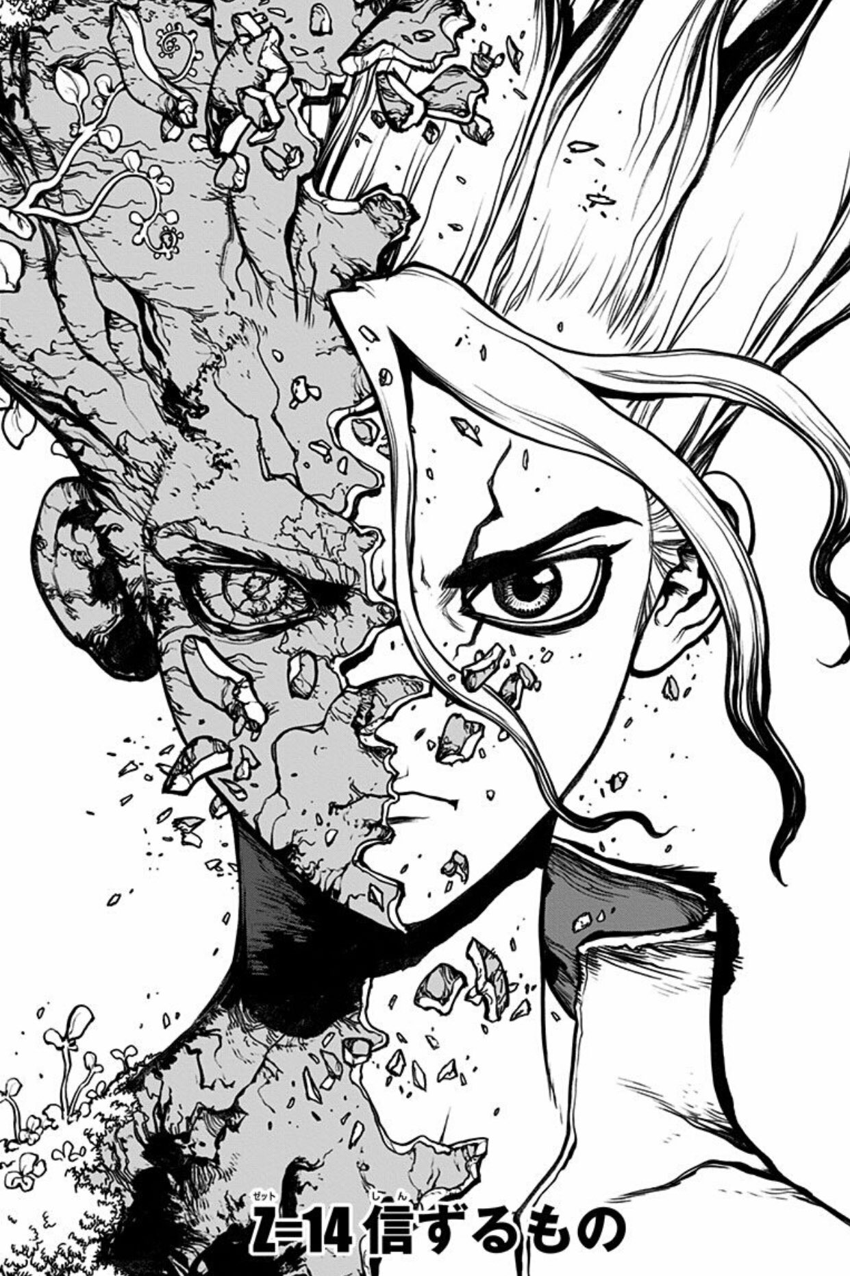 Tom Dr Stone Volume 15 左 第14話扉絵 右 第15巻表紙 ほんっっと面白い 第1話から面白さが上昇し続けている 現在3巻まで無料公開中 4 10まで延長 全世界の学校の図書室に置くべき漫画 第14話タイトル 信ずるもの からの 第15巻の表紙