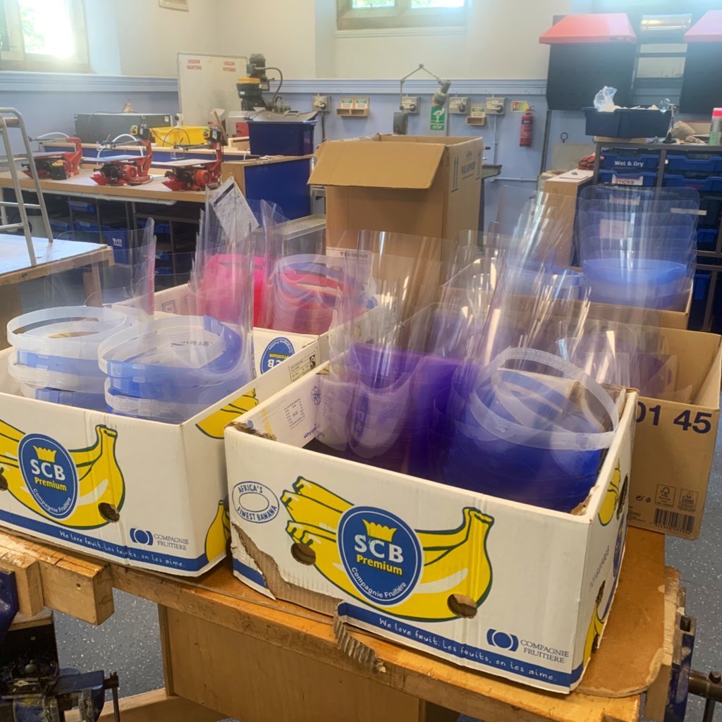 RipleyDandT's tweet photo. We’ve been busy in D&amp;T today, 120 PPE Visors ready to go to the new home for all frontline workers in the NHS and other places. More to follow! @UHMBT @aaroncumminsNHS @EPRRStuart @GuardianDigital #protecttheNHS #StaySafe https://t.co/G72YjCKxxP