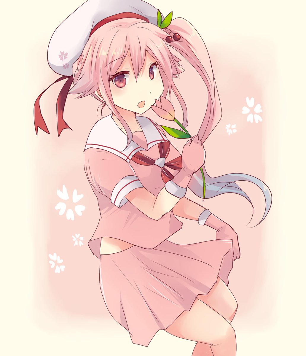 harusame (kancolle) 1girl pink hair side ponytail solo hat gloves gradient hair  illustration images