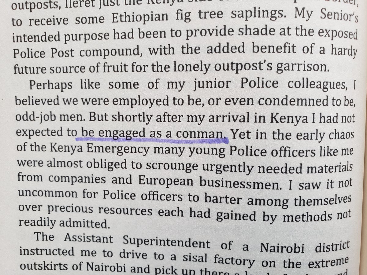 A colonial officer was also trained to be a conman. You have to realise the  #KenyaPoliceForce were protecting 1000 settlers who had stolen over 8 million acres of land from the locals. So the settlers had to "facilitate" the police to protect them. Still happening today in Kenya.