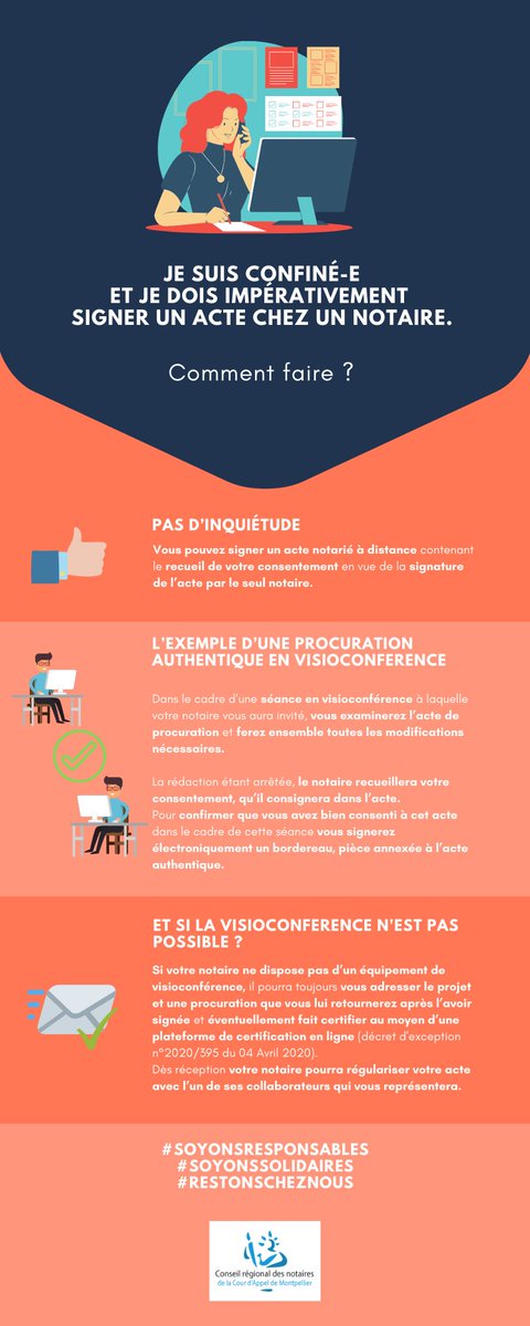 CRNotaires_Mtp's tweet photo. [#COVID_19 / #QuestionsRéponses] Je suis confiné(e) et je dois impérativement signer un acte chez un notaire. Comment faire ? @CRNotaires_Mtp vous répond 👉
#Signature #ActeDeVente https://t.co/ZtZkkPPnKp