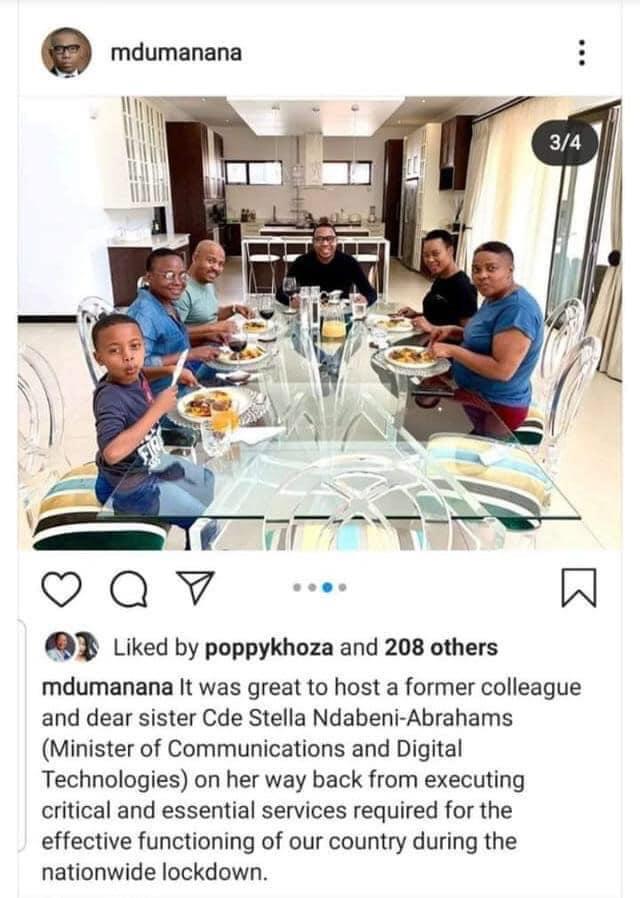 Eusebius's tweet photo. Minister @Stellarated can we talk about whether you think lockdown regulations are optional?

Your spokesperson is trying to reach you for us for the #702OpenLine? Just have 2 questions: is the photo authentic? If so, why are you visiting friends during the lockdown?

@Radio702 https://t.co/dX6KIAqYnV