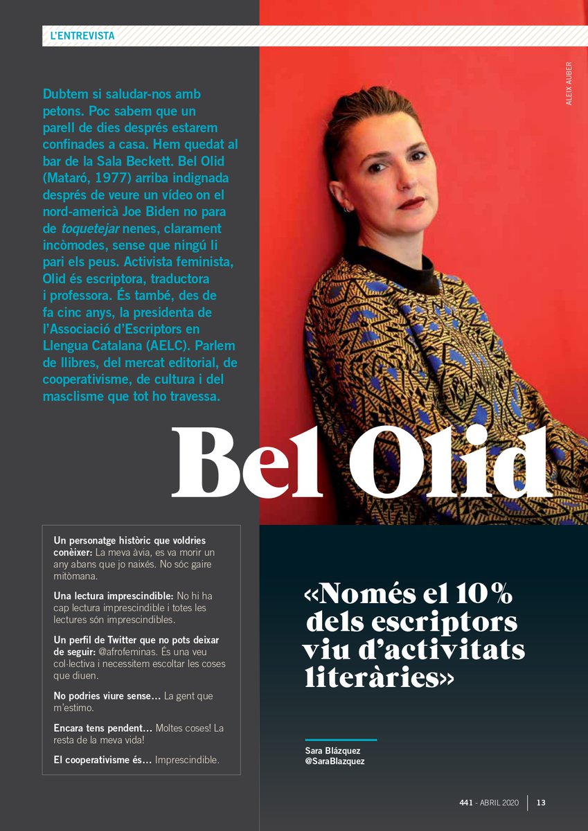diesdagost's tweet photo. 👉@BelOlid: «Només el 10% dels escriptors viu d'activitats literàries» Aquest mes l'entrevistem per a la revista #CooperacióCatalana de la @rocagales  
La podeu llegir íntegrament aquí: https://t.co/BkW3e6uNvB
✍️ @SaraBlazquez 
📸 @AleixAuber https://t.co/MbUvCG2yhx