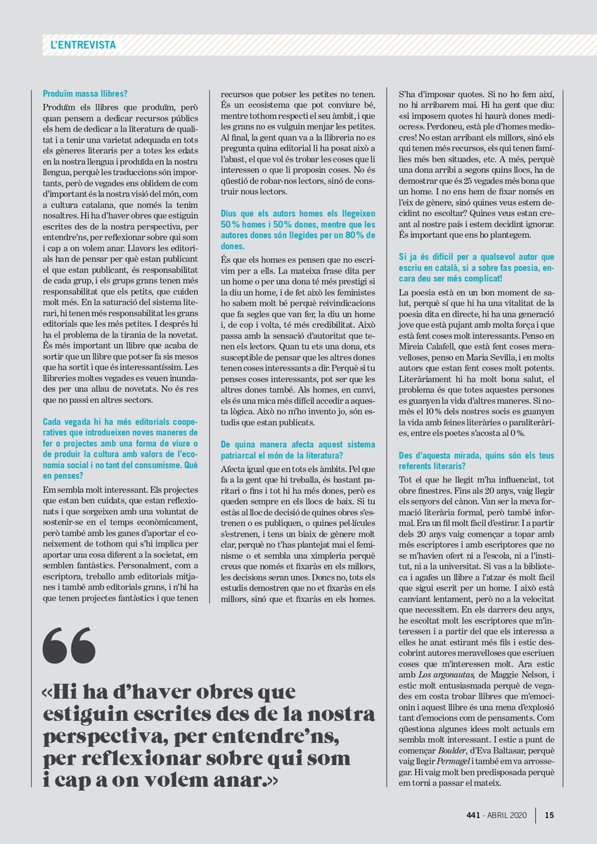 👉<a href="/BelOlid/">Bel Olid</a>: «Només el 10% dels escriptors viu d'activitats literàries» Aquest mes l'entrevistem per a la revista #CooperacióCatalana de la <a href="/rocagales/">rocagales</a>  
La podeu llegir íntegrament aquí: rocagales.cat/cooperacio-cat…
✍️ <a href="/SaraBlazquez/">Sara Blázquez 🔻</a> 
📸 <a href="/AleixAuber/">Aleix Auber</a>