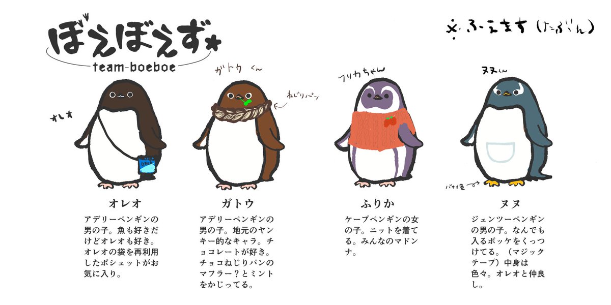 一日中考えて出来上がったもの。。。(あれっクオリティ…?)「ぼえぼえず」です。よろしくおねがいします。🐧ぼえぼえ
ロゴも作りました。

きっとそのうち未来の私が壮絶な人間ドラマを描くSF漫画とかにしてくれます。
#ペンギン #penguin 