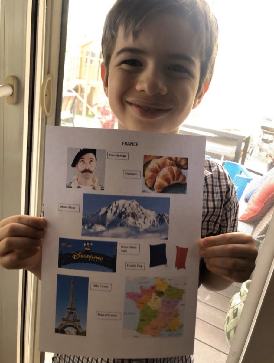 DBS_French's tweet photo. Week 3 of distance learning and @DBS_Year3 are having so much fun! This week we’ve been researching all about the country whose language we love learning so much! Did you know, mayonnaise came from France in 1756? Year 3 do 😀 #BeginsAtDbs @DubaiBritishSch #PrimaryFrench https://t.co/hhU6hfc7AJ