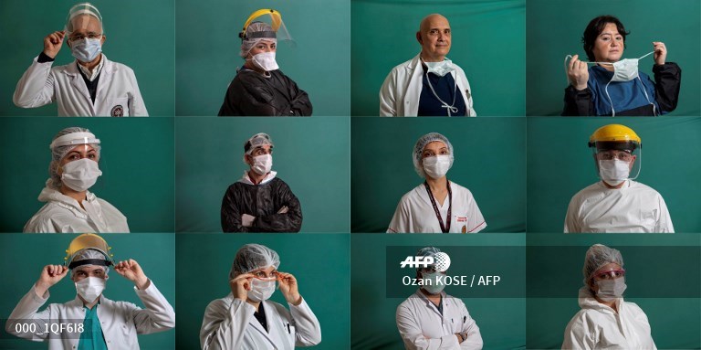 AFPphoto's tweet photo. #Coronavirus #COVID19 #Turkey Portraits of medical staffers on the frontline at the Istanbul University Cerrahpasa medical faculty Hospital.
📸 @ozannkosee #AFP https://t.co/9ehKKvwZOW