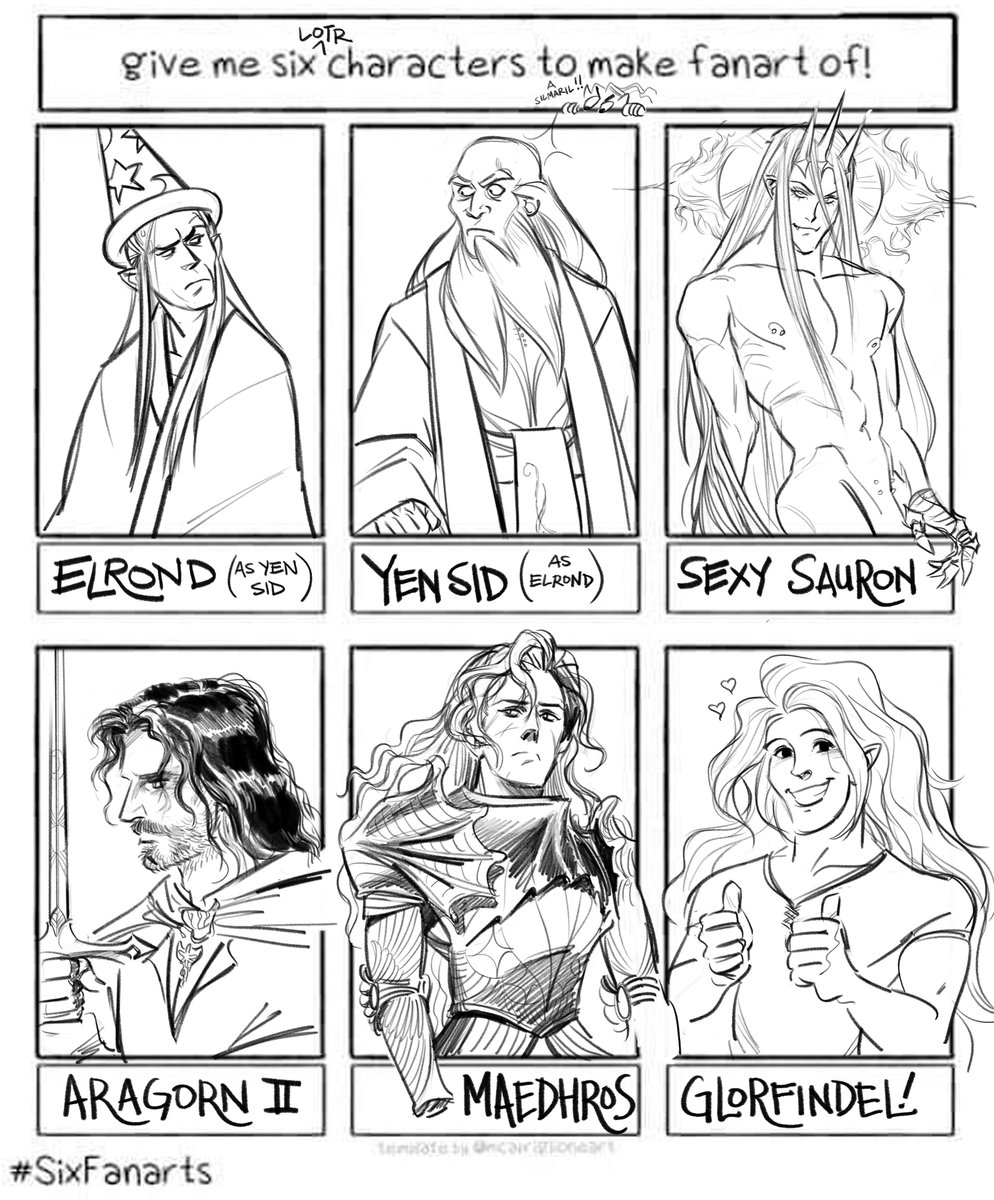 i decided to do a  #SixFanarts just for the LOTR themed suggestions I got! i will try and get to the other ones tomorrow :)  #elrond  #yensid  #sauron  #aragorn  #maedhros  #glorfindel